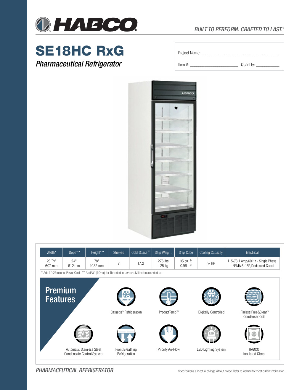 HABCO SE18HCRXG Medical Refrigerator