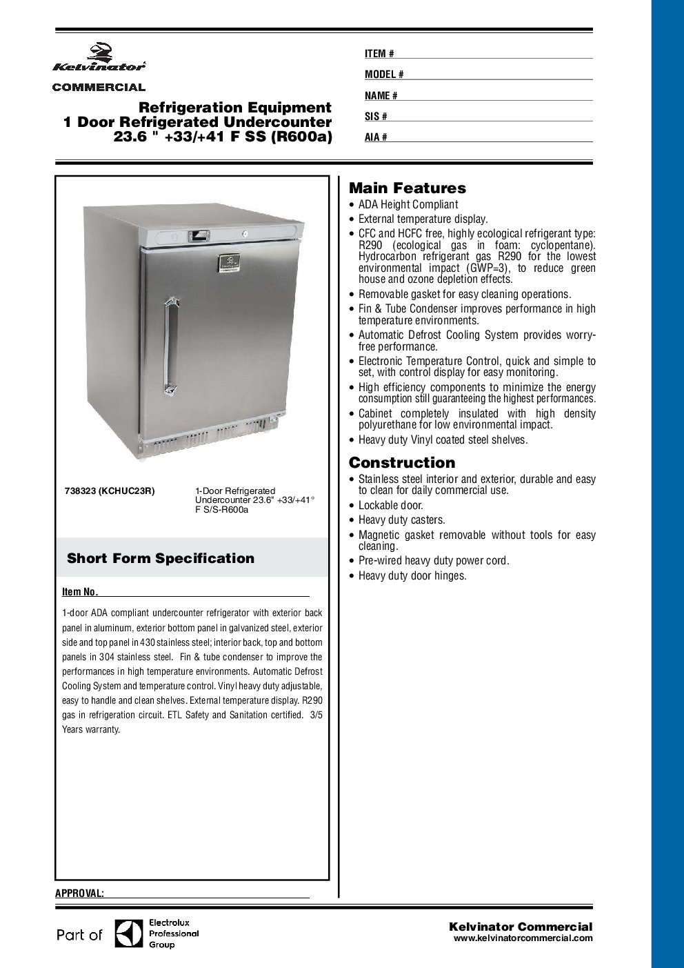 Kelvinator KCHUC5RADA Reach-In Undercounter Refrigerator