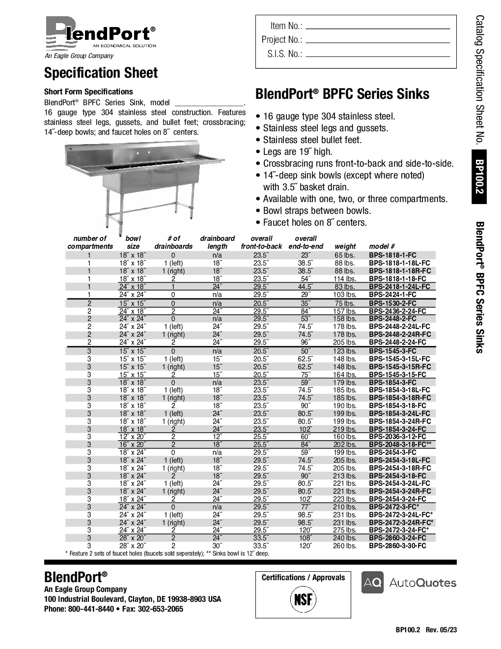 Eagle Group BPS-2860-3-24-FC (3) Three Compartment Sink