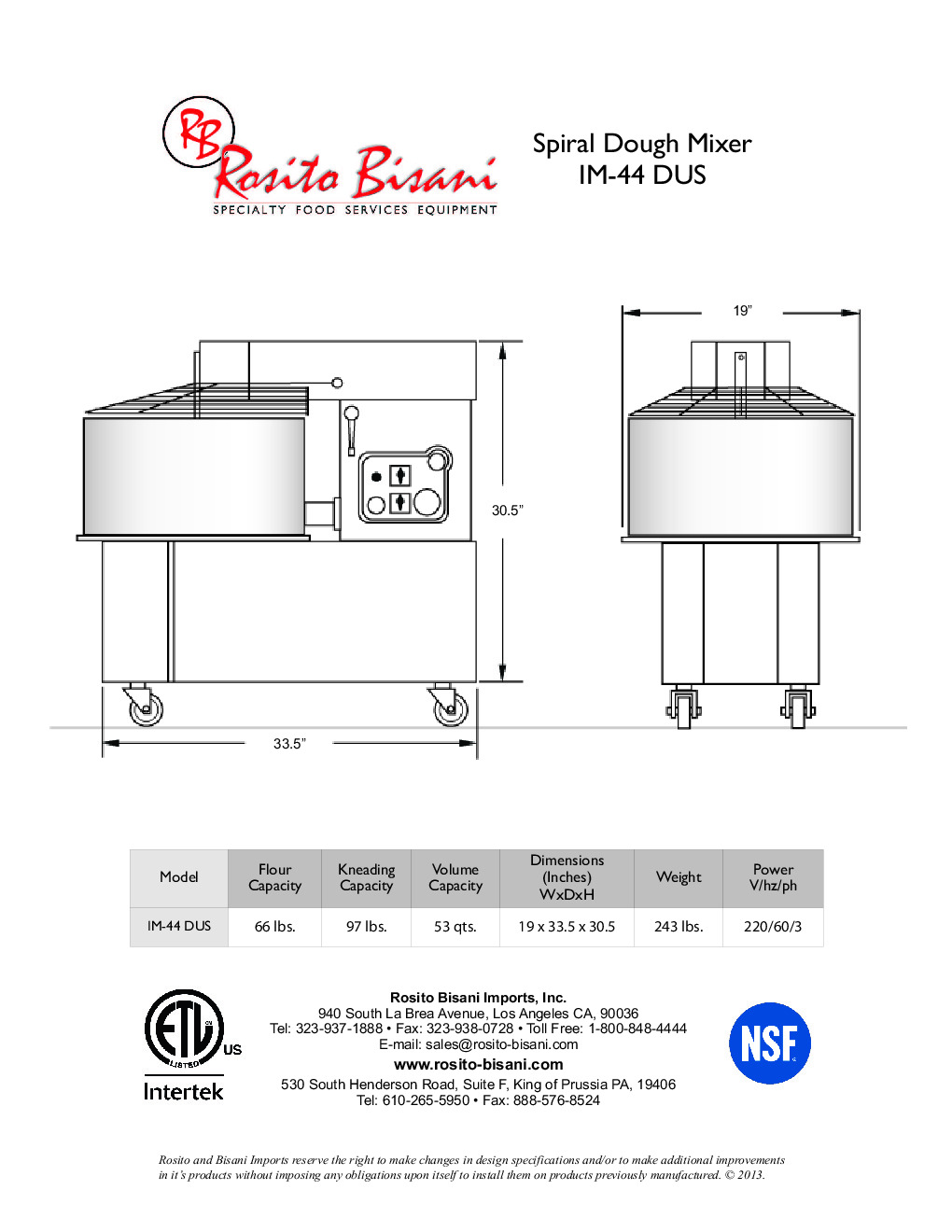 AMPTO IM44DUS Spiral Dough Mixer