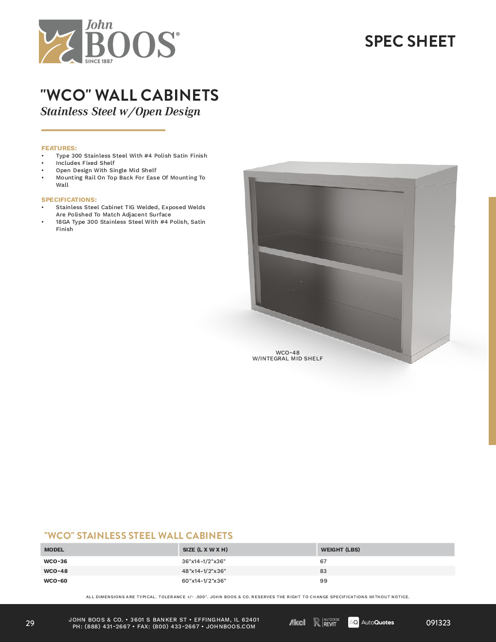 John Boos WCO-60 Wall-Mounted Cabinet