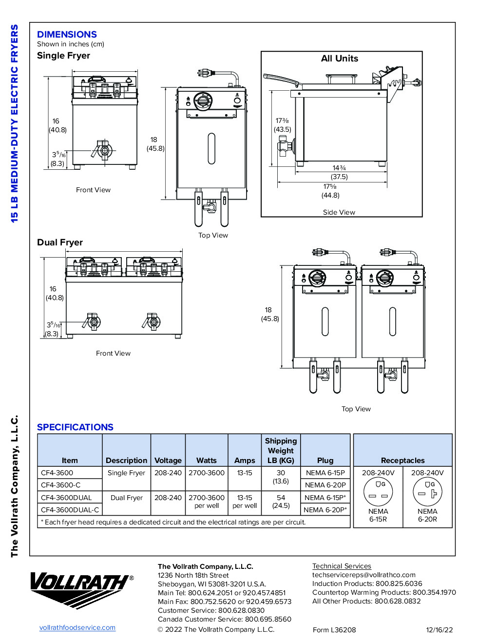 Vollrath CF4-3600DUAL Split Pot Countertop Electric Fryer w/ 4 Small Baskets, 30-Lb. Capacity