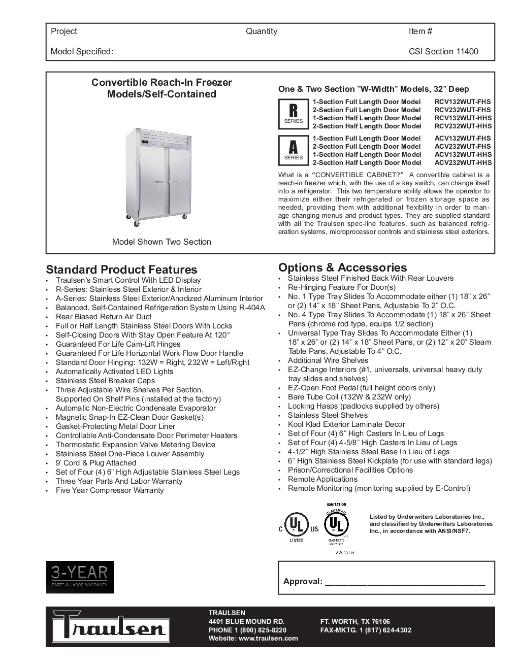 Traulsen ACV232WUT-FHS Convertible Refrigerator Freezer