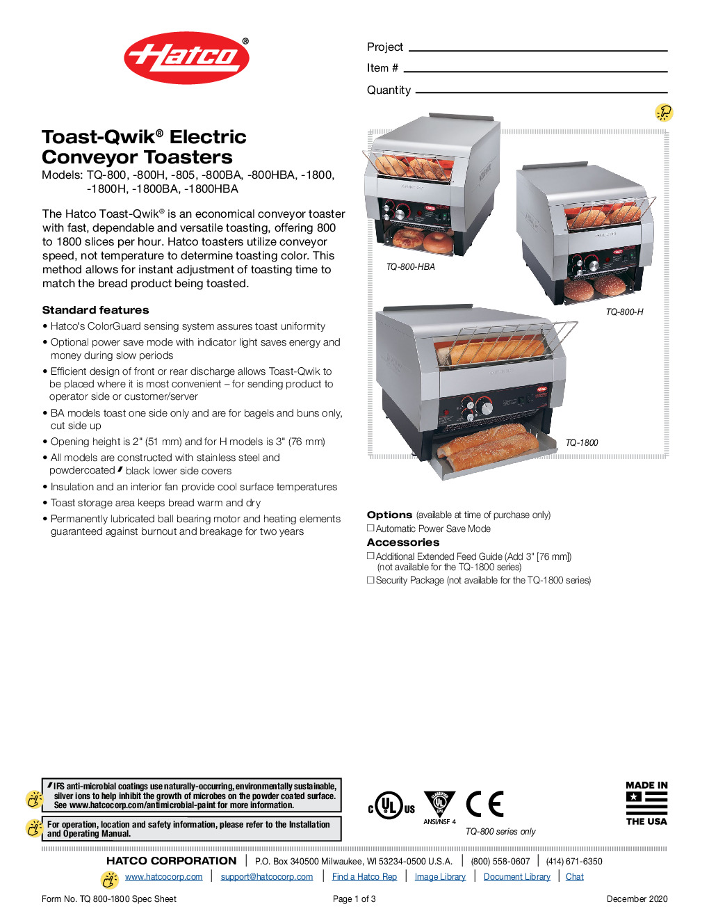 Hatco TQ-800H/BA Conveyor Type Toaster