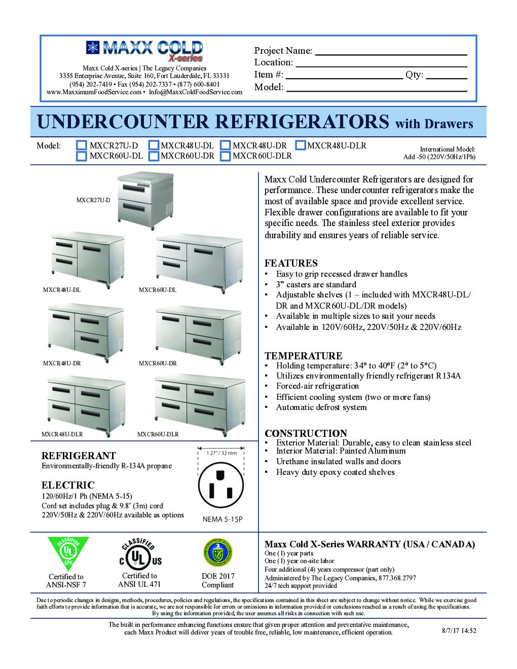 Maxximum MXCR27U-D Reach-In Undercounter Refrigerator