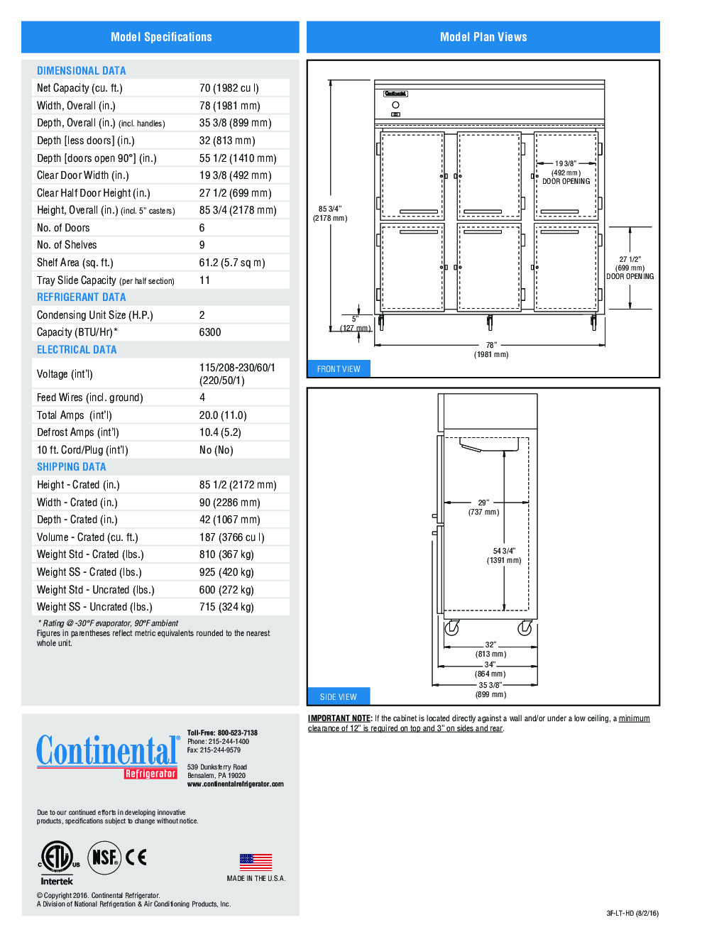 Continental Refrigerator 3F-LT-SS-HD Reach-In Low Temperature Freezer