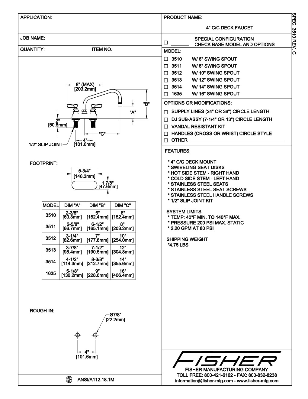 Fisher 3512 Deck Mount Faucet