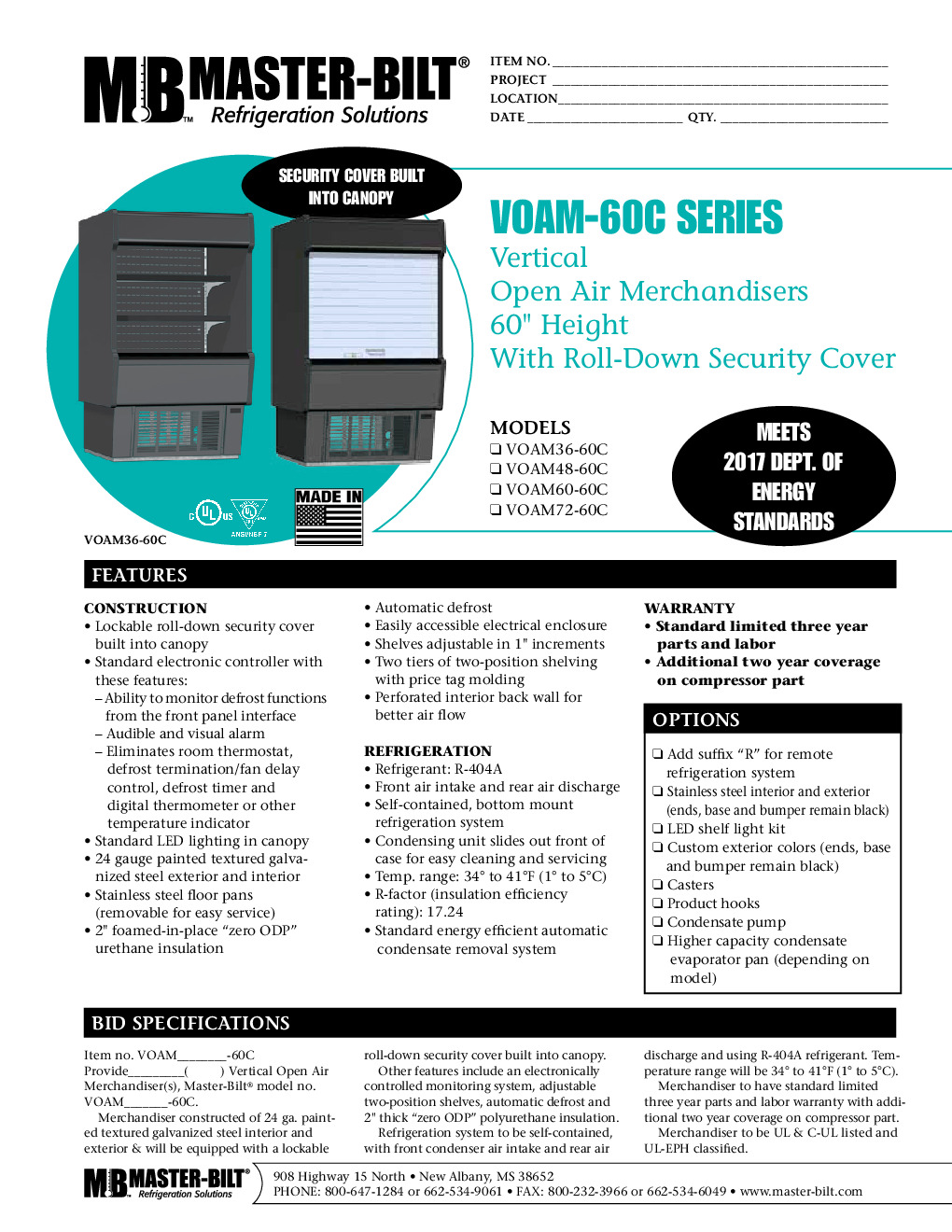Master-Bilt VOAM60-60C Open Refrigerated Display Merchandiser