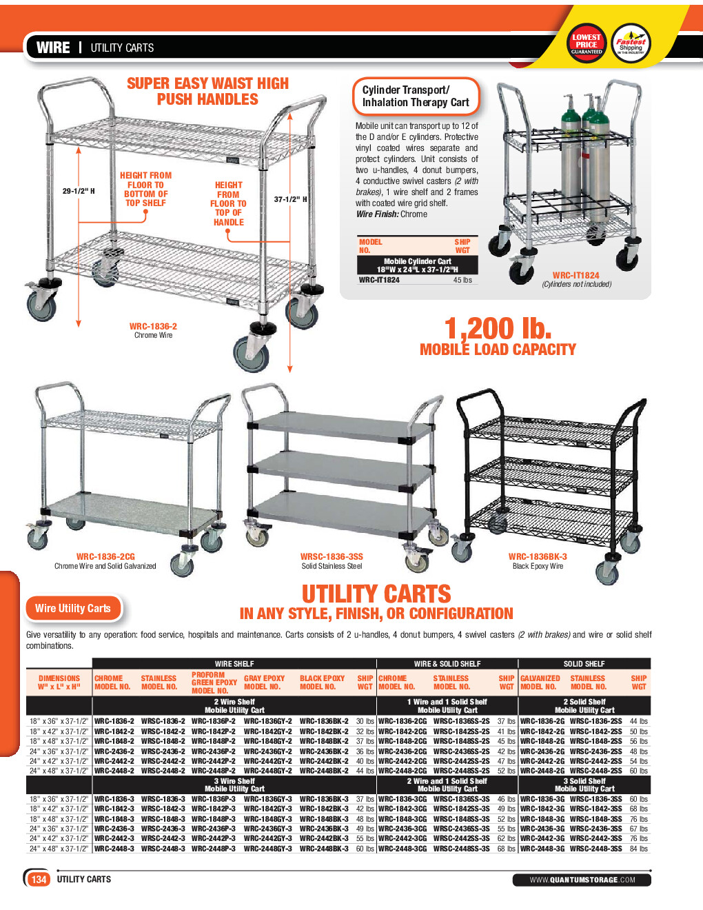 Quantum WRSC-1848-3 Metal Wire Bussing Utility Transport Cart