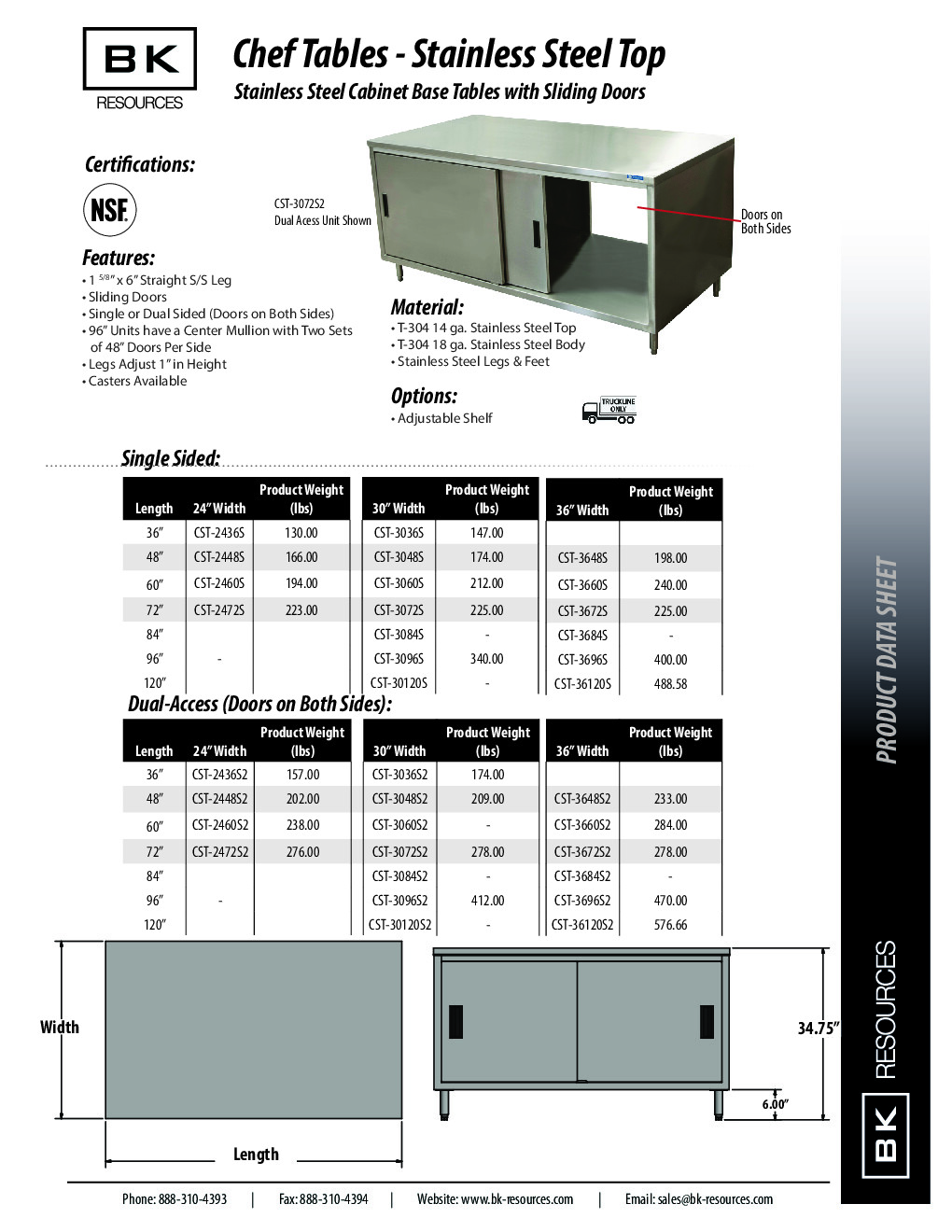 BK Resources CST-3084S Cabinet Base Sliding Doors Work Table