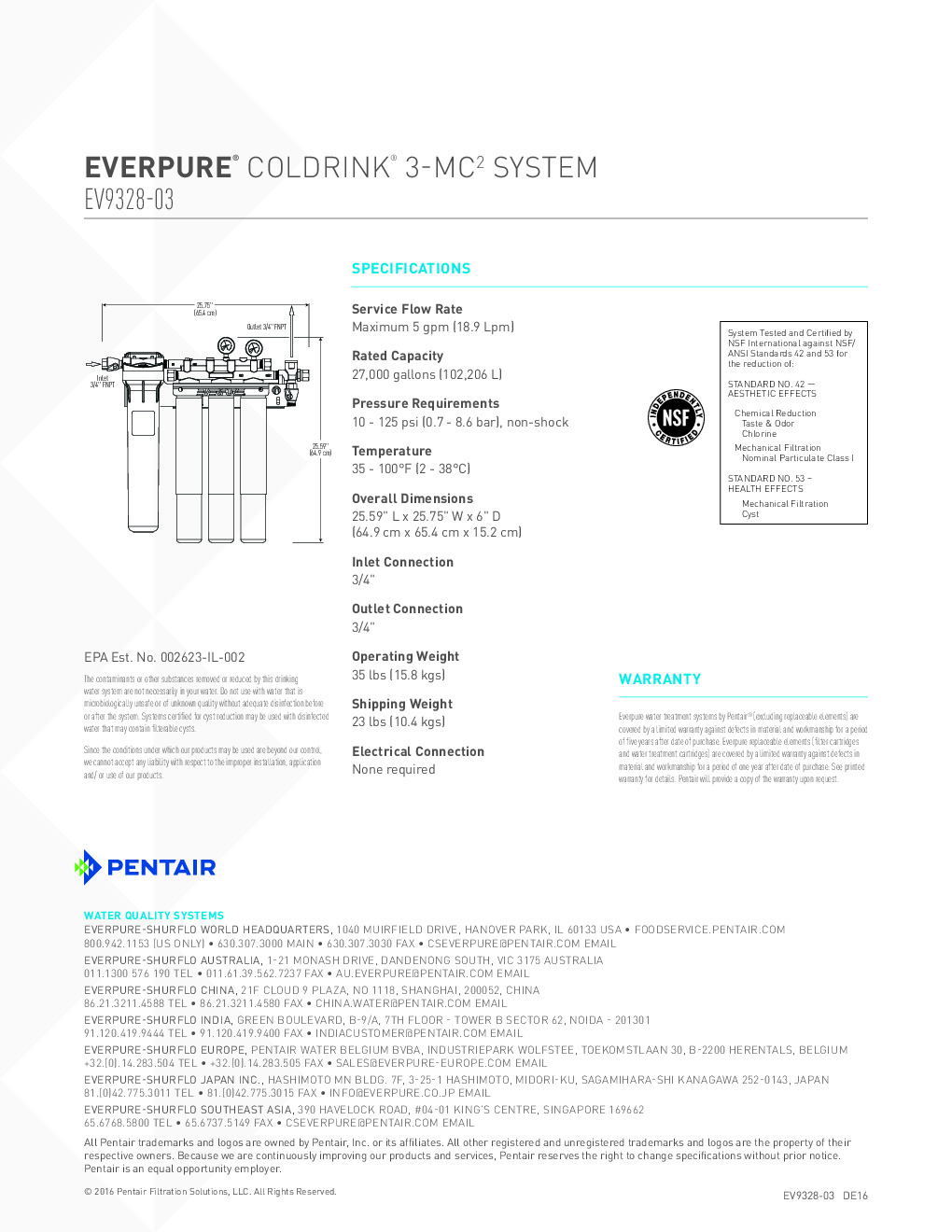 Everpure EV932803 for Fountain / Beverage Machines Water Filtration System