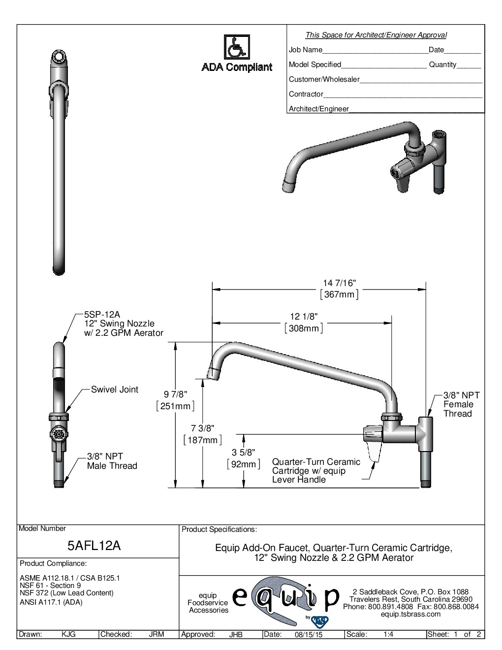 T&S Brass 5AFL12A Add On Faucet Pre-Rinse