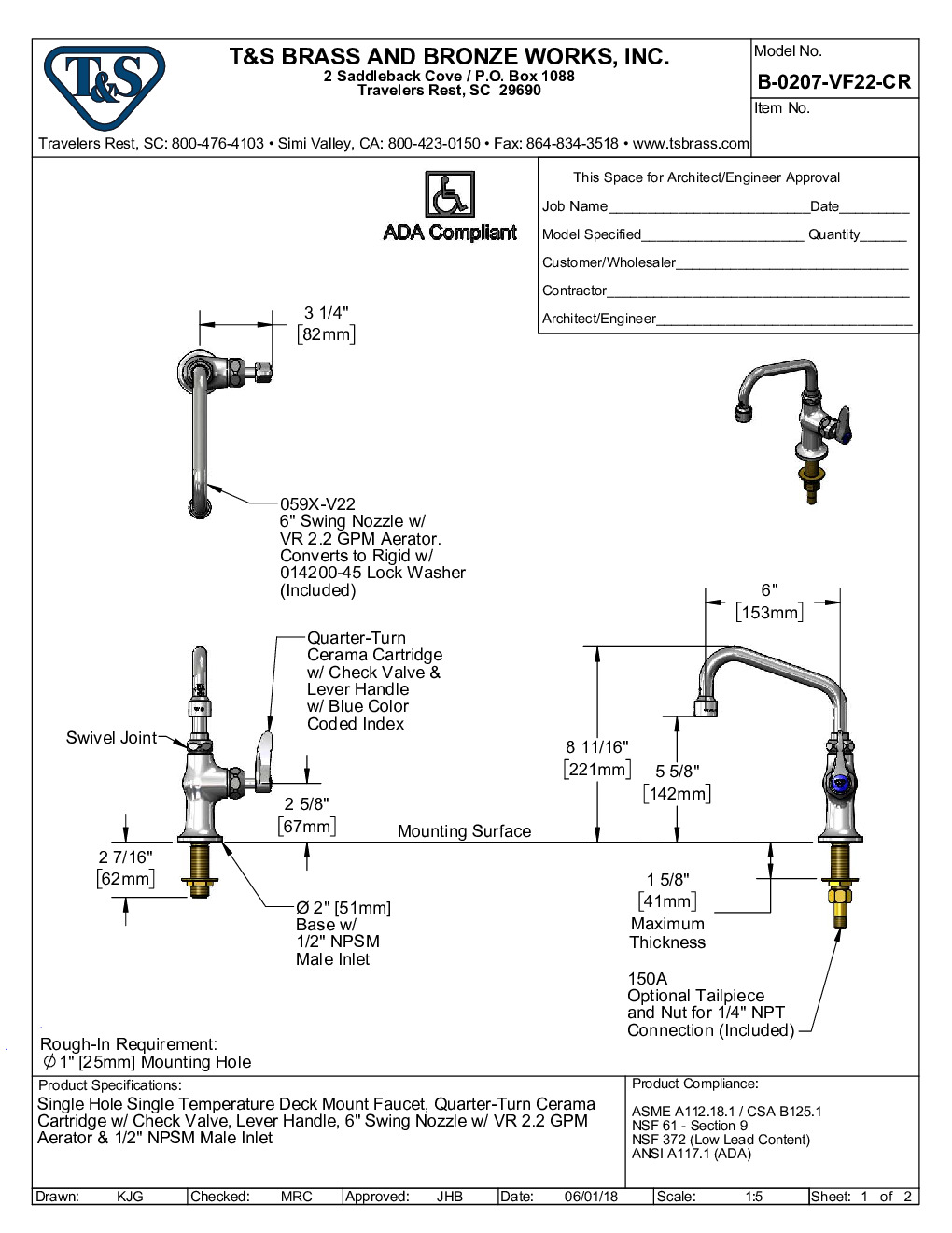 T&S Brass B-0207-VF22-CR Pantry Faucet