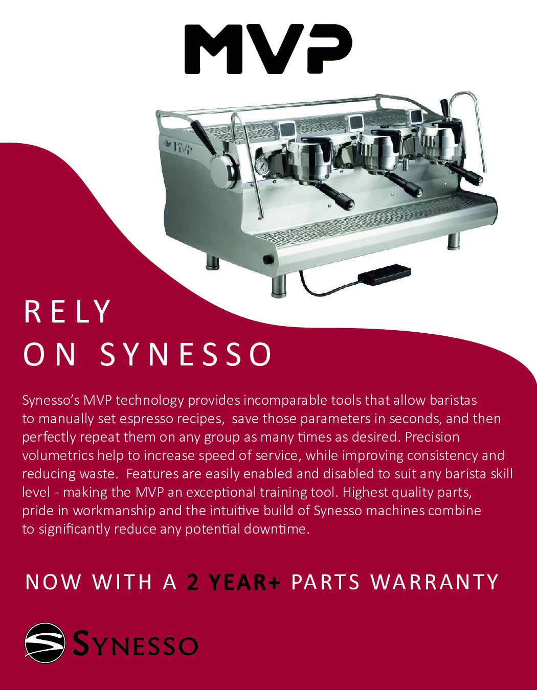 Synesso MVP 3 GR Espresso Cappuccino Machine w/ 3-Group, 12.3-Lt. Tanks, Semi-Automatic