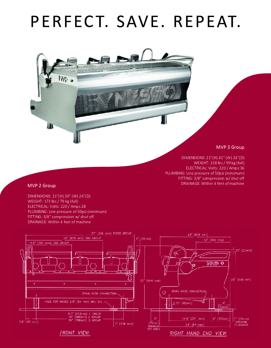 Synesso MVP 3 GR Espresso Cappuccino Machine w/ 3-Group, 12.3-Lt. Tanks, Semi-Automatic