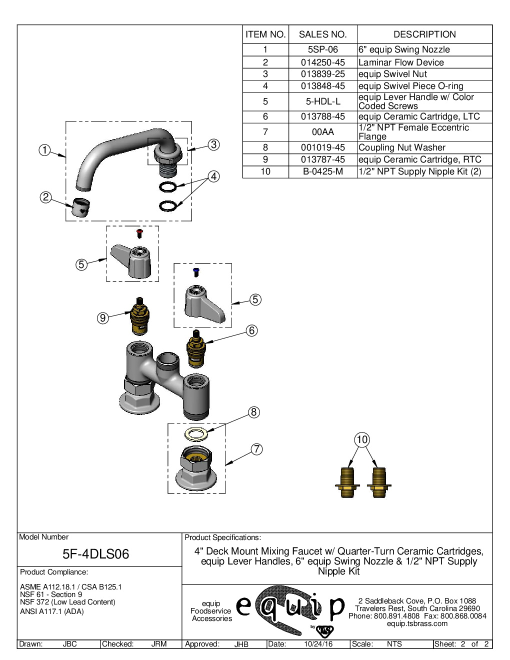 T&S Brass 5F-4DLS06 Deck Mount Faucet