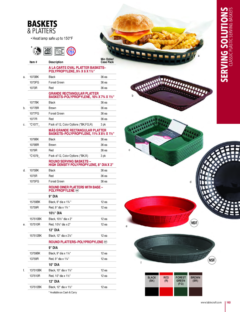 TableCraft Products C1077BK Fast Food Basket