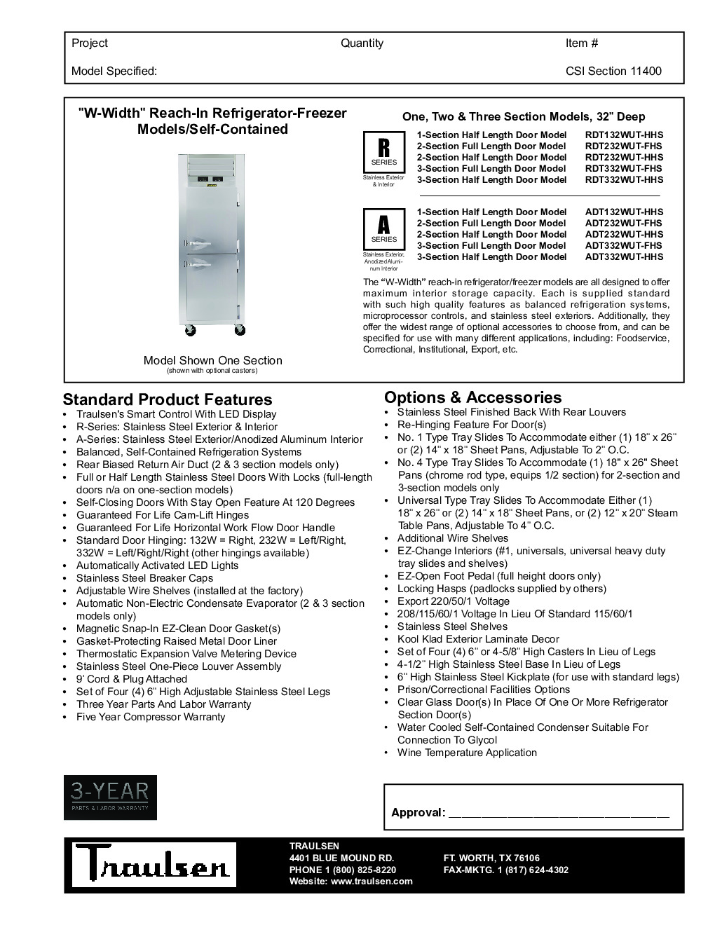 Traulsen ADT232WUT-HHS Reach-In Refrigerator Freezer