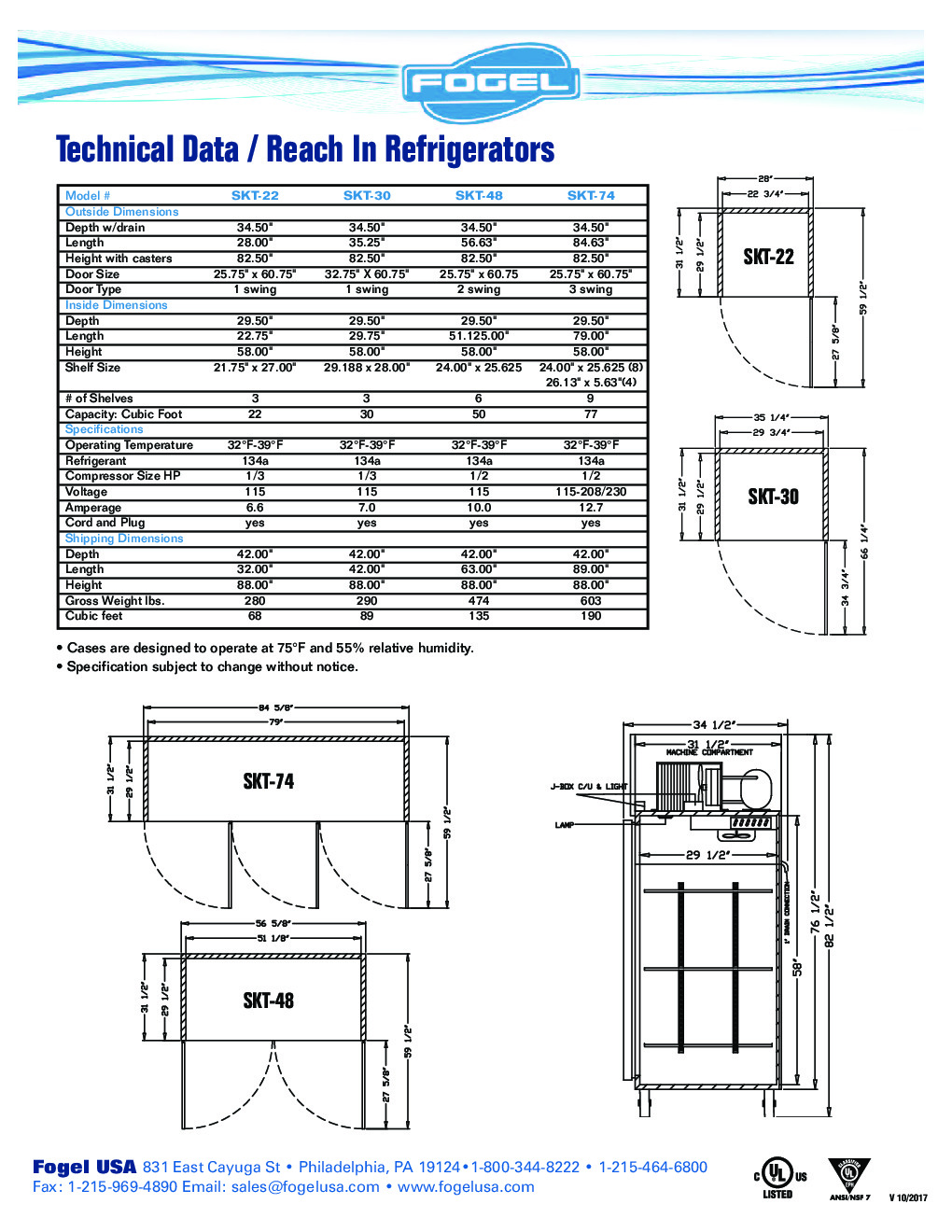 Fogel USA SKT-30 Reach-In Refrigerator