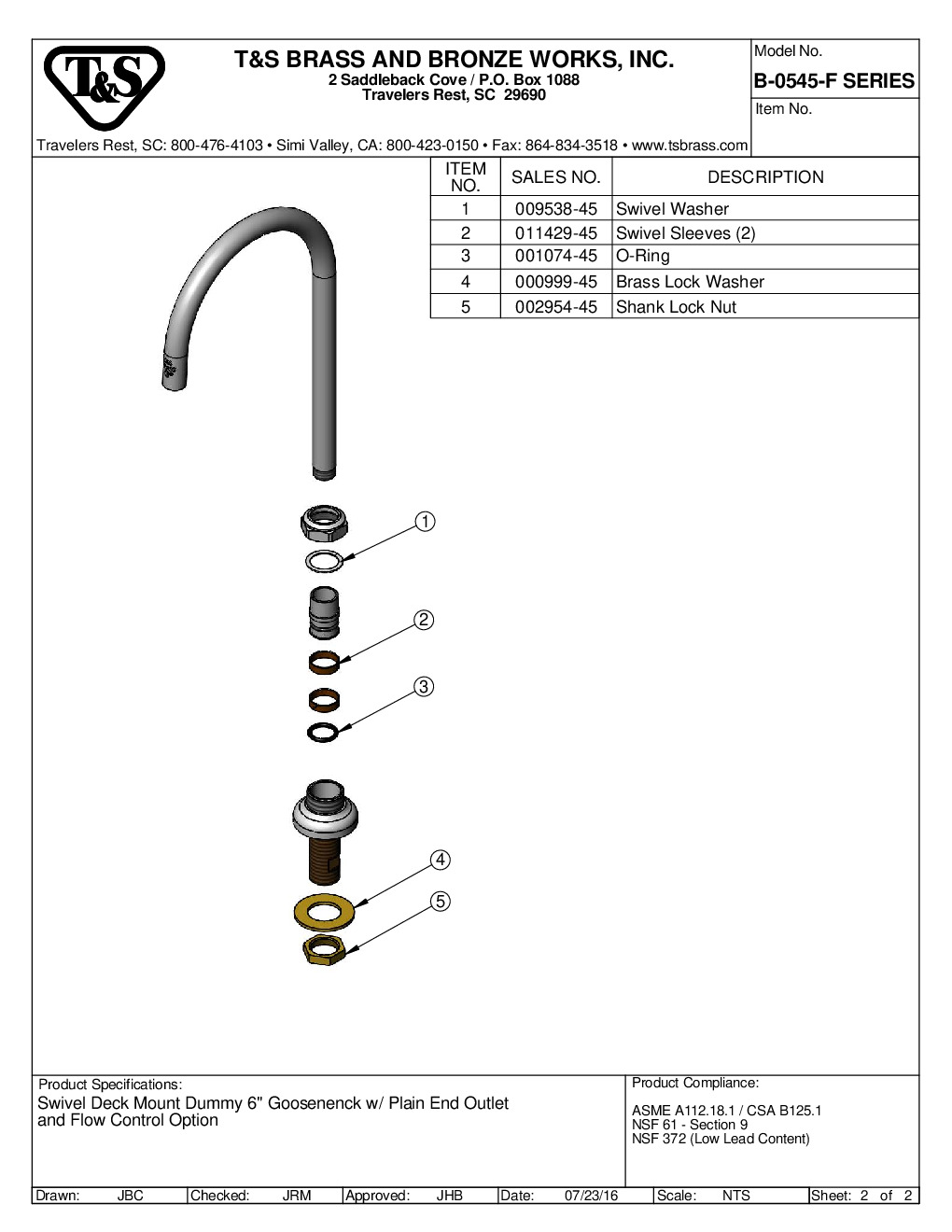 T&S Brass B-0545-F12 Spout / Nozzle Faucet
