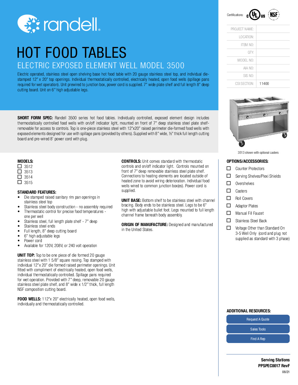 Randell 3514-240 Electric Hot Food Serving Counter