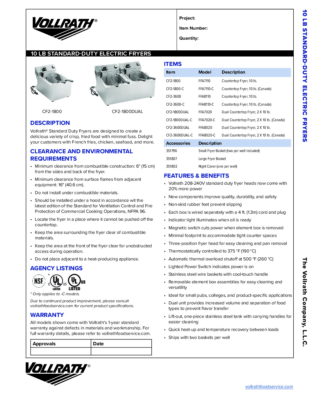 Vollrath CF2-1800DUAL-C Split Pot Countertop Electric Fryer w/ 4 Small Baskets, 20-Lb. Capacity