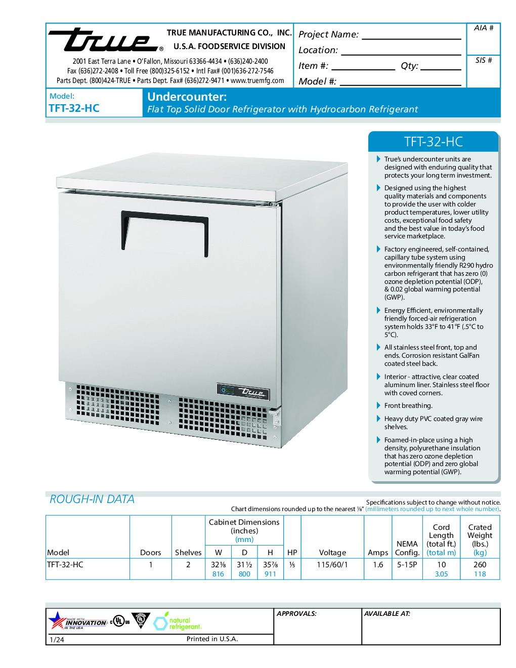 True TFT-32-HC Work Top Refrigerated Counter