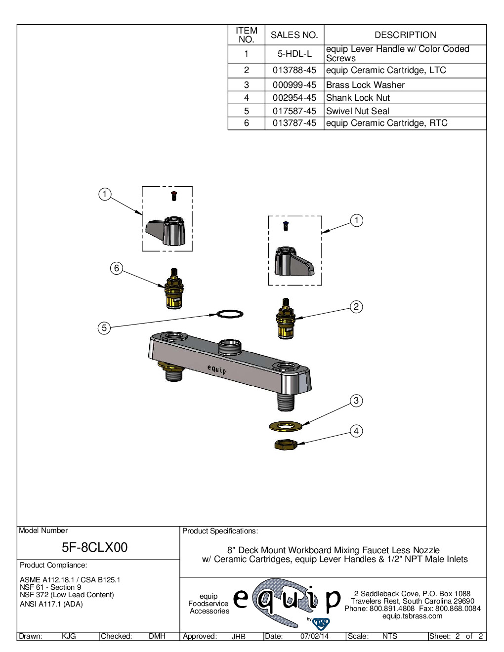 T&S Brass 5F-8CLX00 Deck Mount Faucet