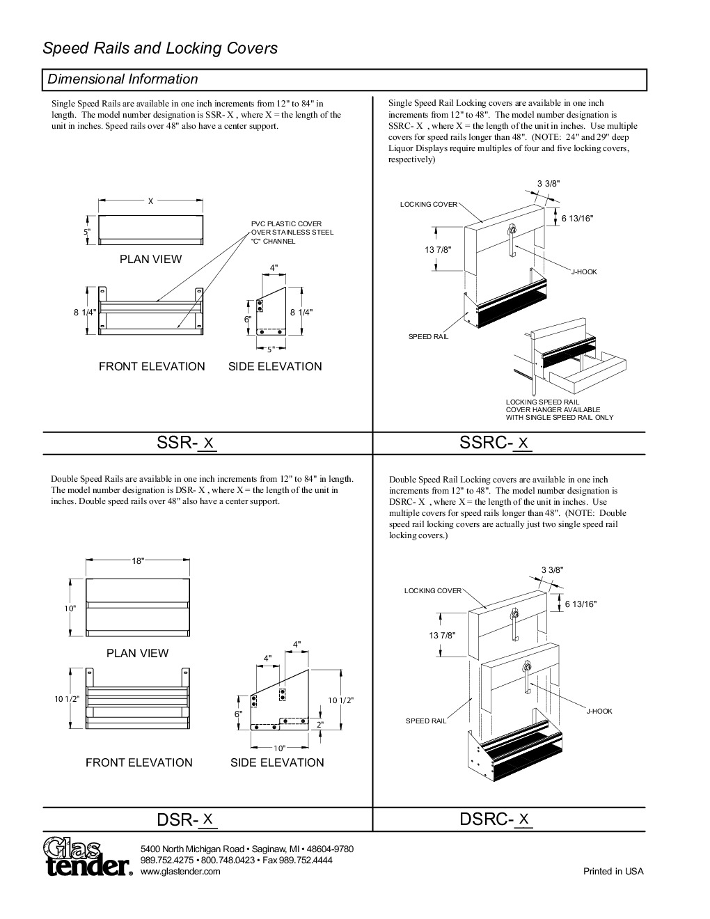 Glastender DSRC-17 Cover Speed Rail / Rack