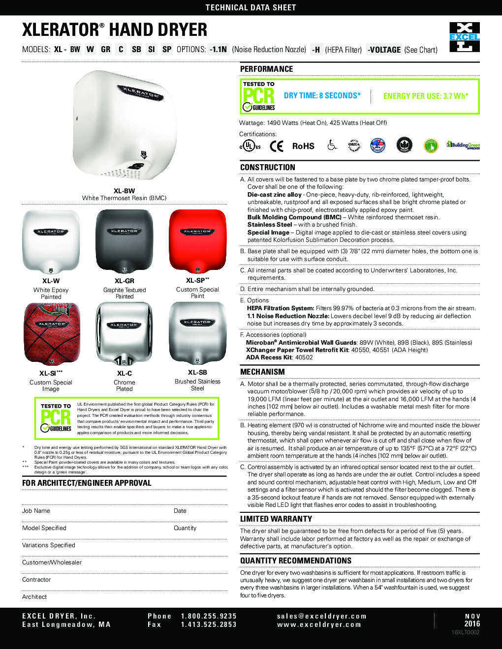 Excel Dryer XL-SP-RB Hand Dryer