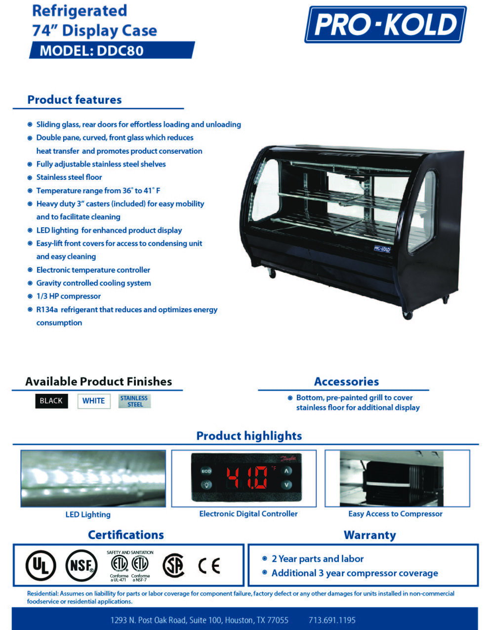 Pro-Kold DDC 80 SS Refrigerated Deli Display Case