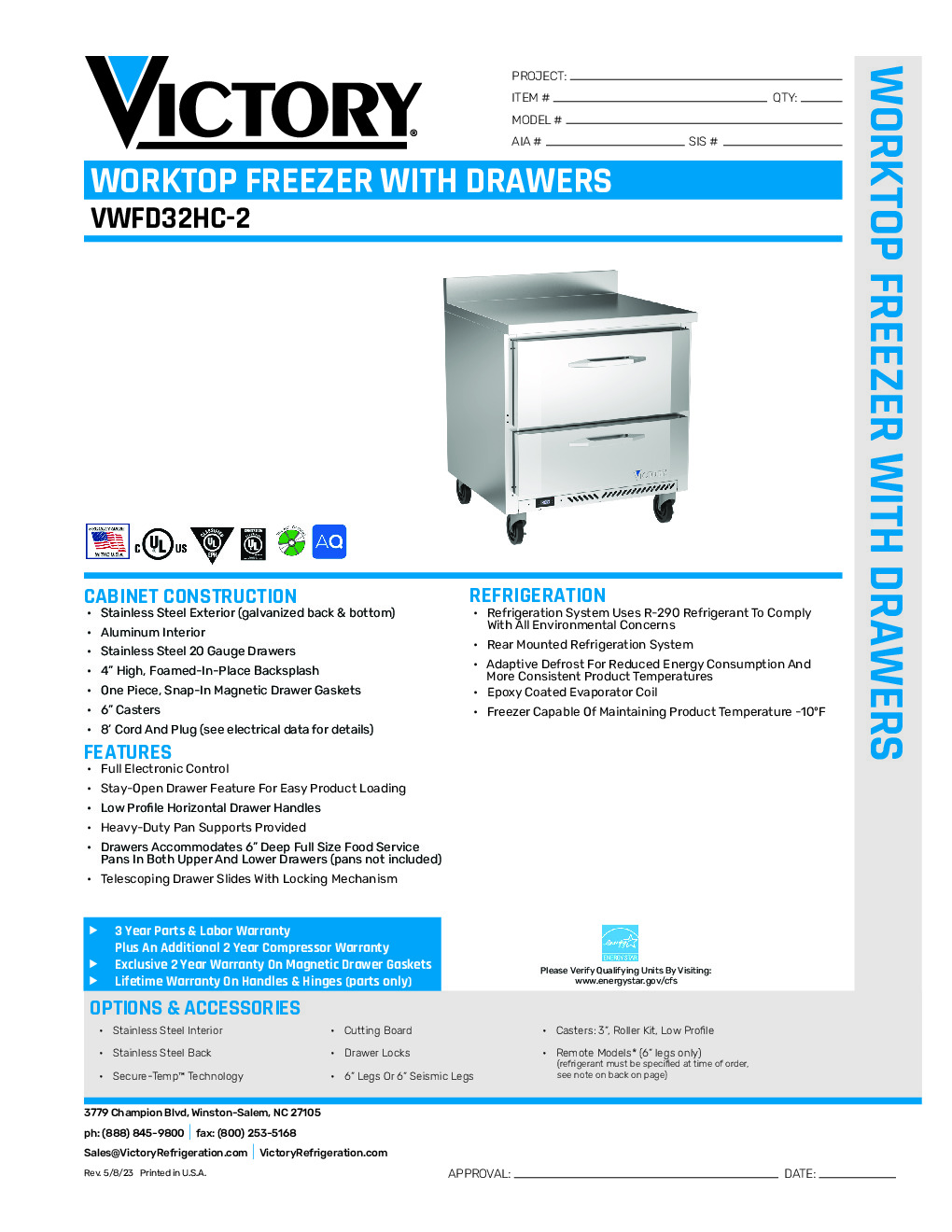 Victory VWFD32HC-2 Work Top Freezer Counter