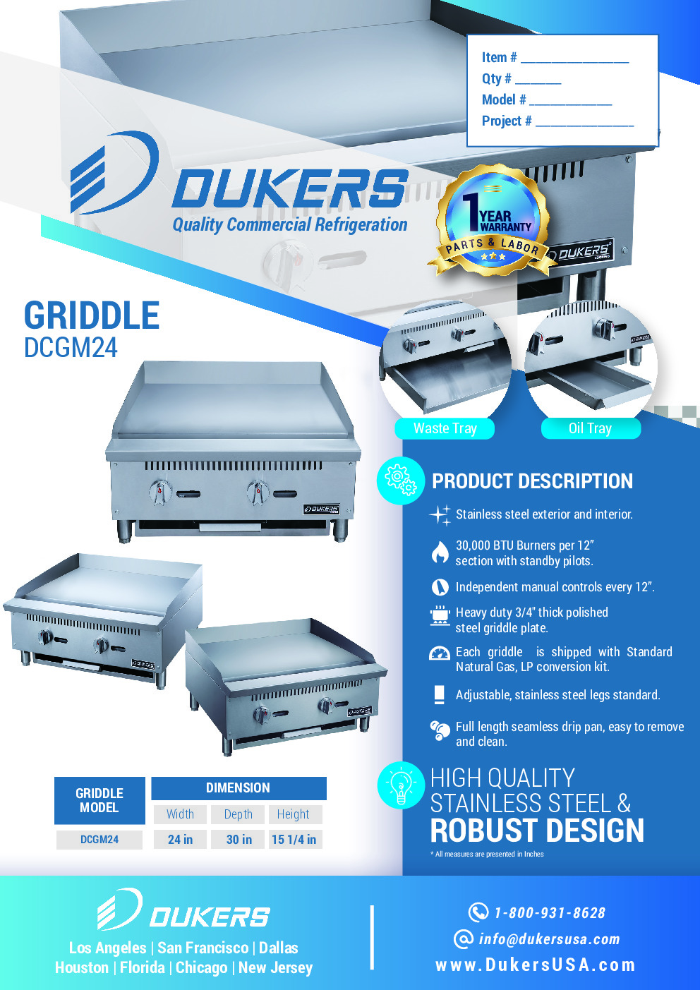 Dukers Appliance Co DCGM24 Countertop Gas Griddle