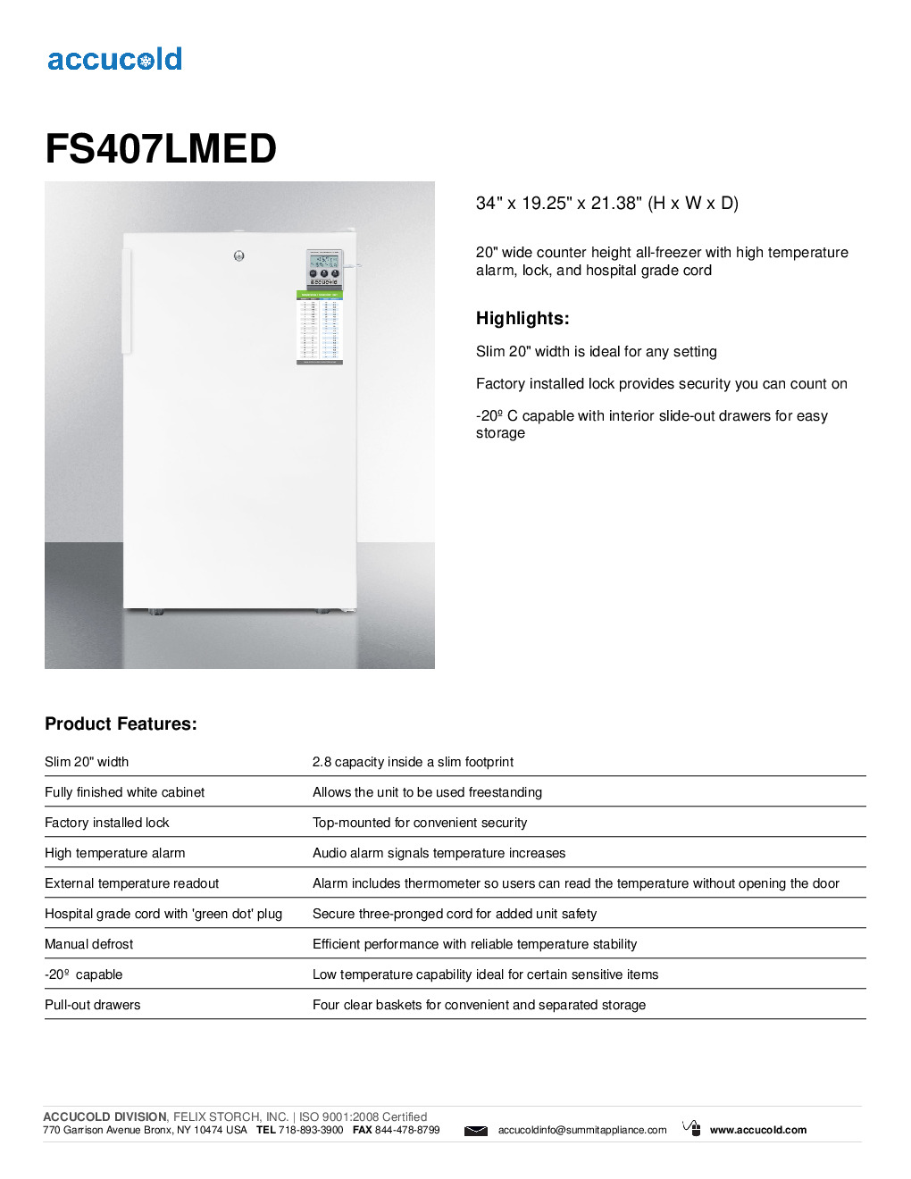 Summit FS407LMED Reach-In Undercounter Freezer Discontinued