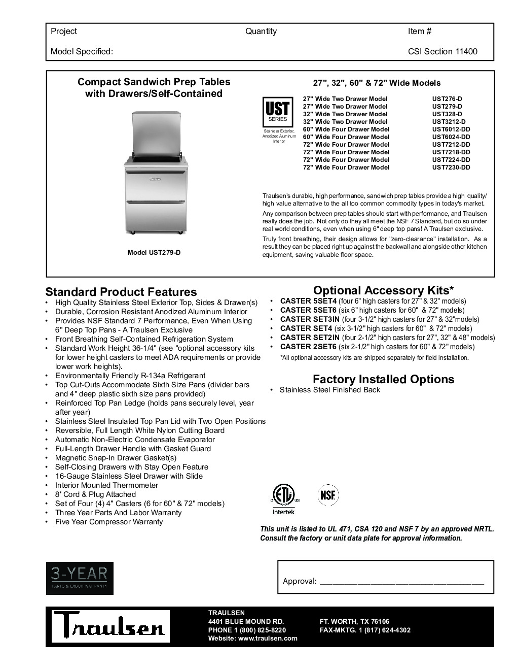 Traulsen UST7230-DD-SB Sandwich / Salad Unit Refrigerated Counter
