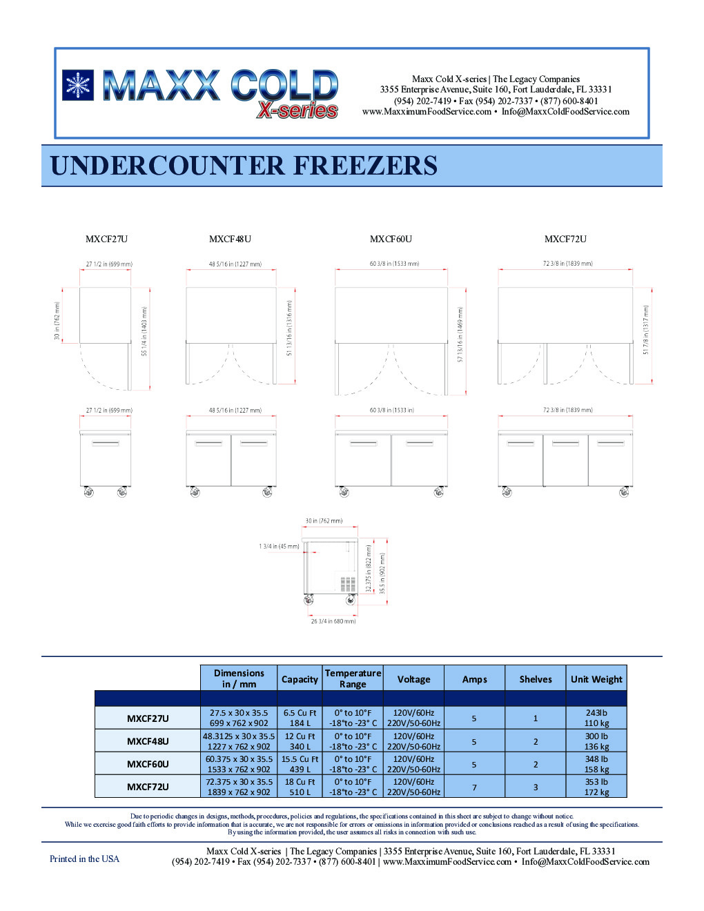 Maxximum MXCF72U Reach-In Undercounter Freezer
