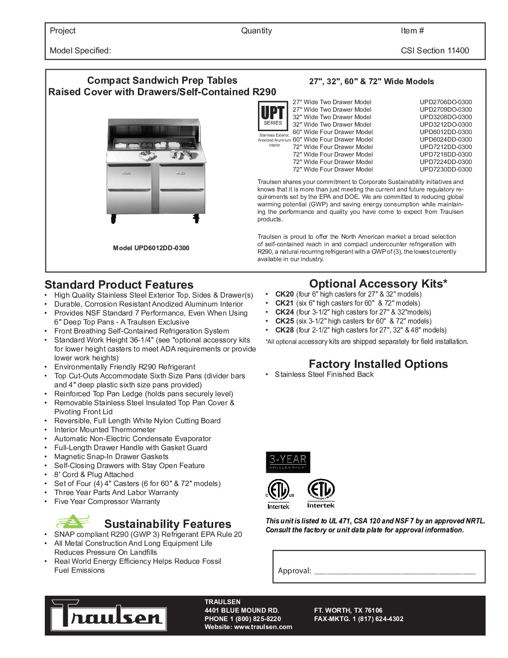 Traulsen UPD3208D0-0300-SB Sandwich / Salad Unit Refrigerated Counter