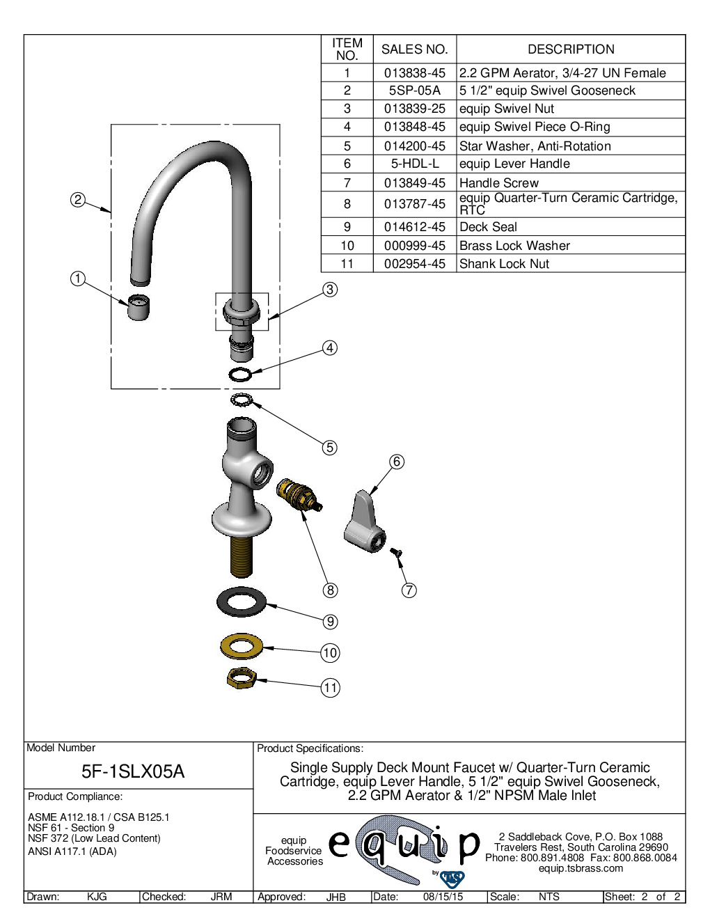 T&S Brass 5F-1SLX05A Single-Hole Faucet