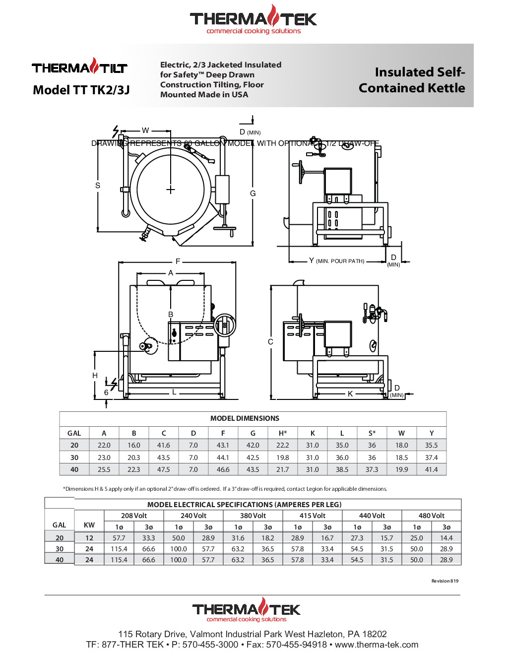 Therma-Tek TT-TT2/3J-T-E30 Tilting Electric Kettle