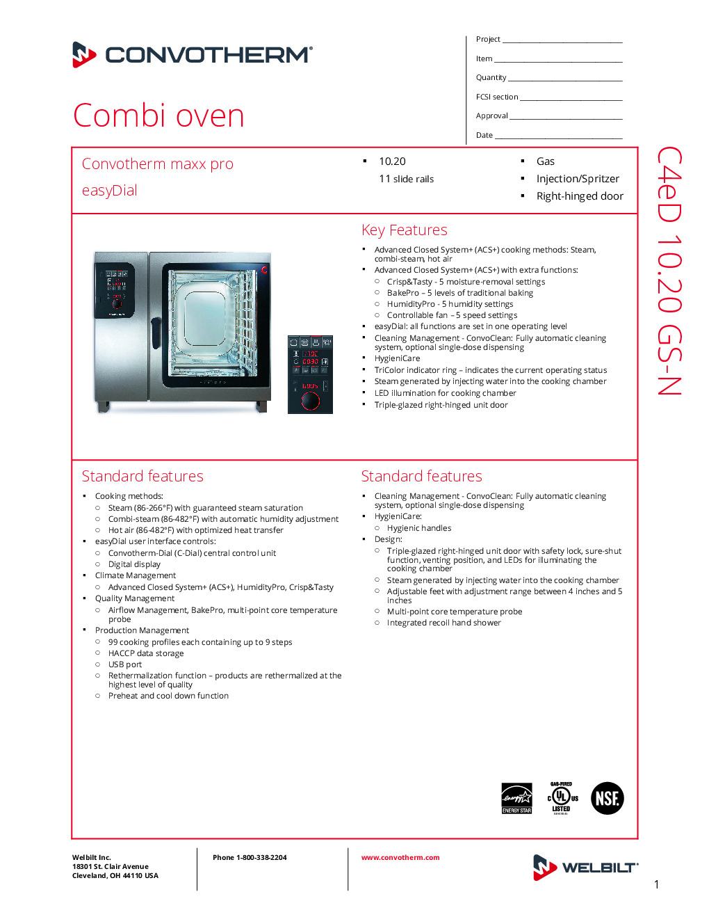 Convotherm C4 ED 10.20GS-N Boilerless Full Size Gas Combi Oven with easyDial Controls