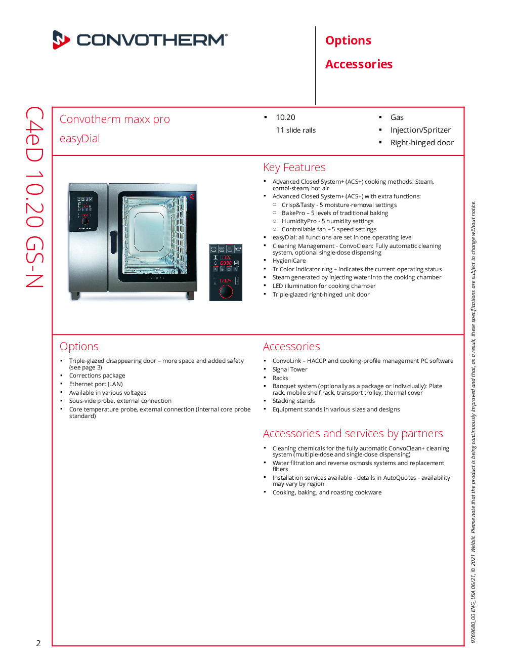 Convotherm C4 ED 10.20GS-N Boilerless Full Size Gas Combi Oven with easyDial Controls