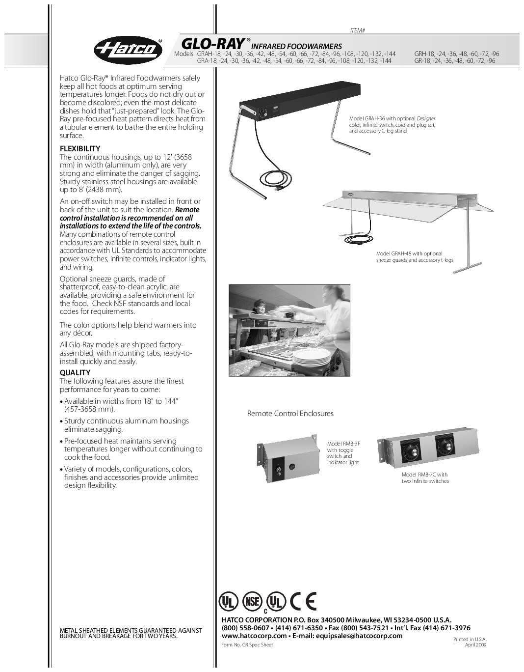 Hatco GRA36/H-T/I-QS Glo-Ray Aluminum Infrared Strip Heaters