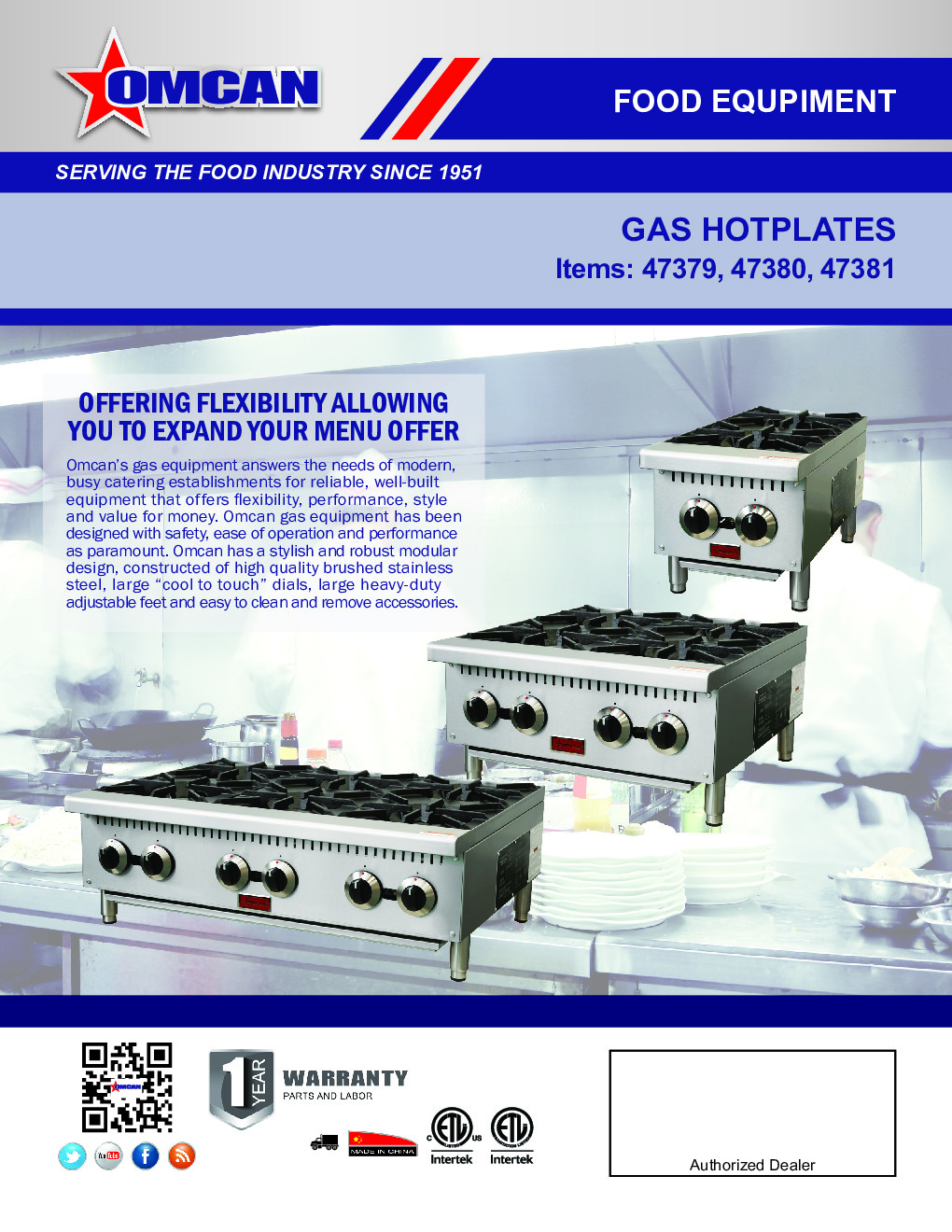 Omcan USA 47380 Gas Countertop Hotplate