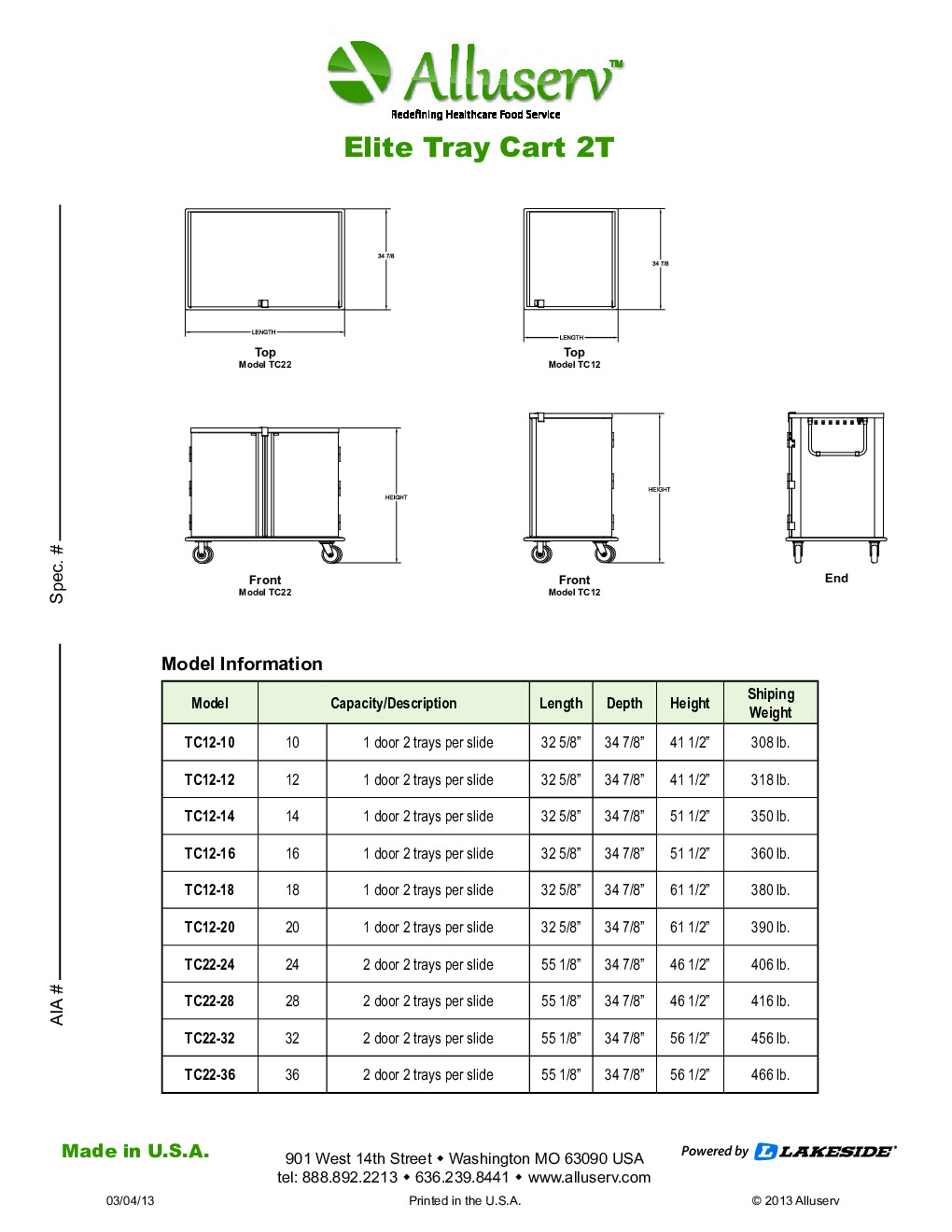 Alluserv TC22-28 Meal Tray Delivery Cabinet