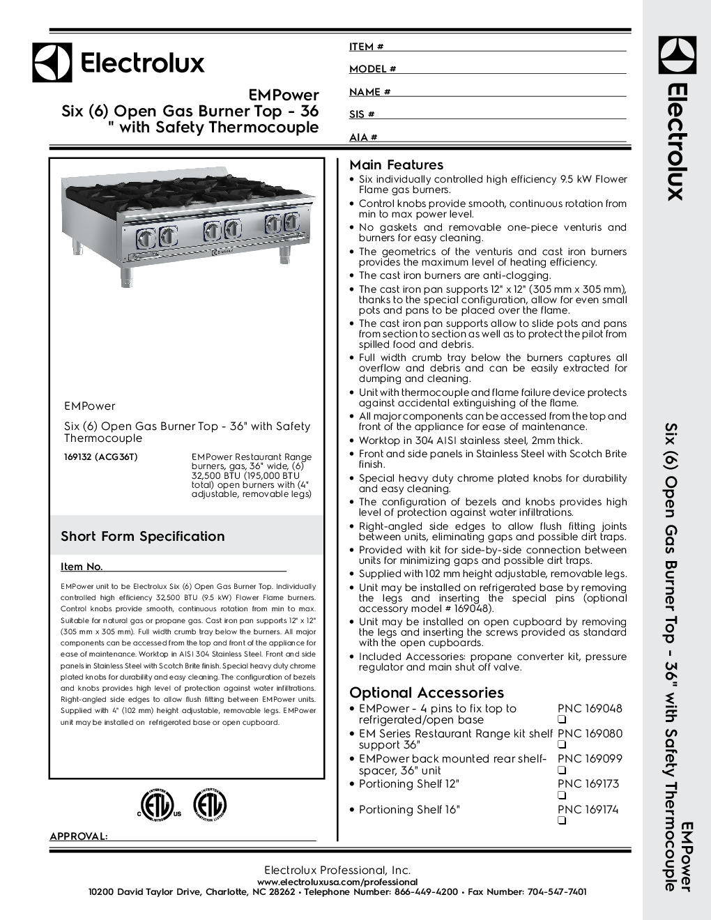 Electrolux 169132 Gas Countertop Hotplate
