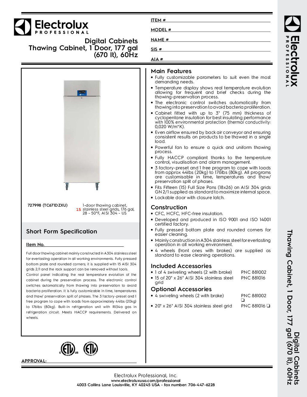 Electrolux 727658 Reach-In Refrigerator