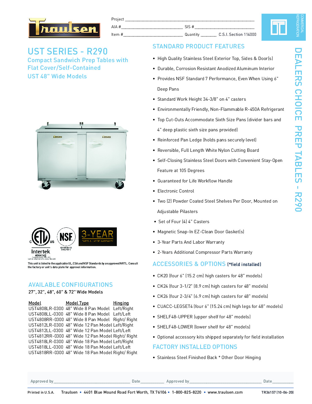 Traulsen UST4812LR-0300-SB Sandwich / Salad Unit Refrigerated Counter