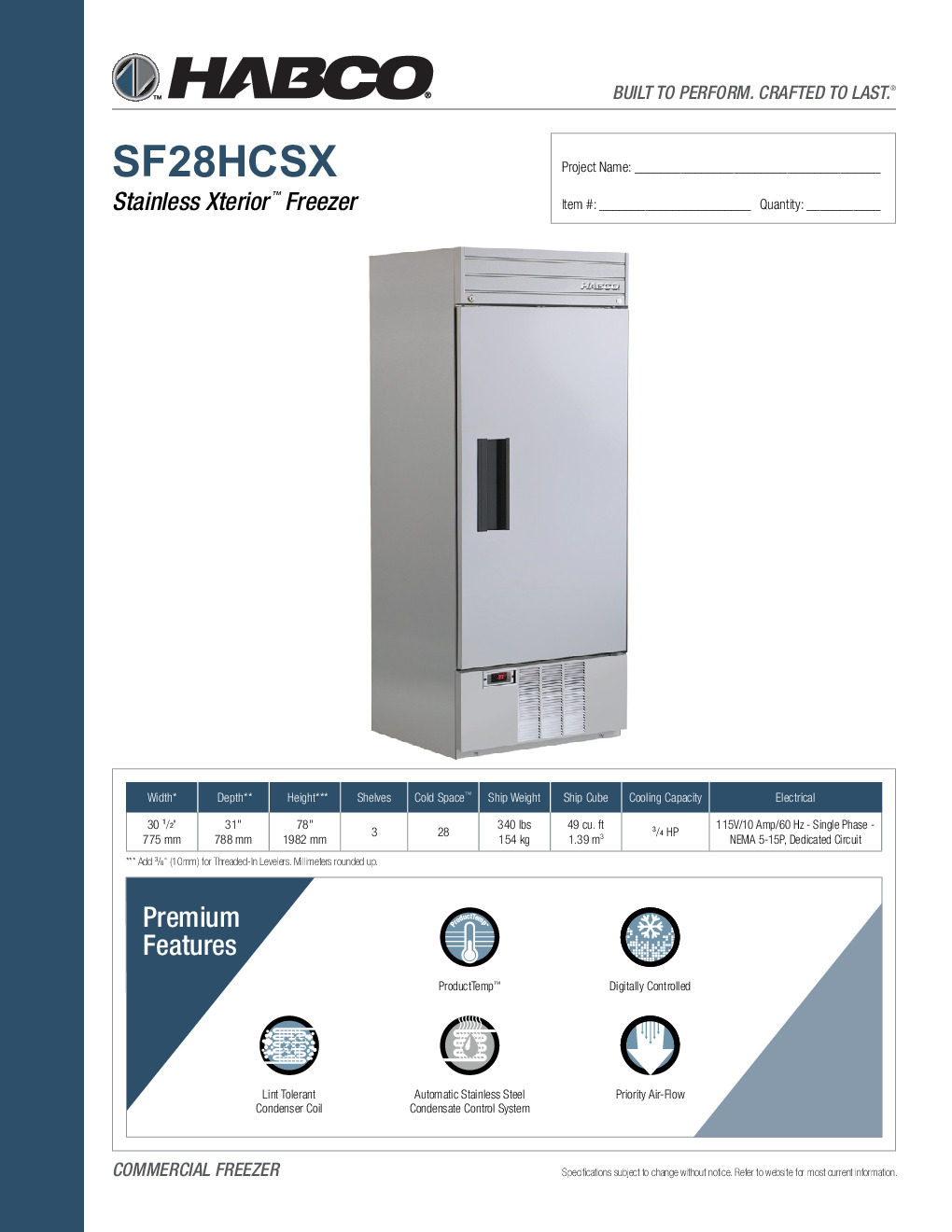 HABCO SF28HCSX Reach-In Freezer