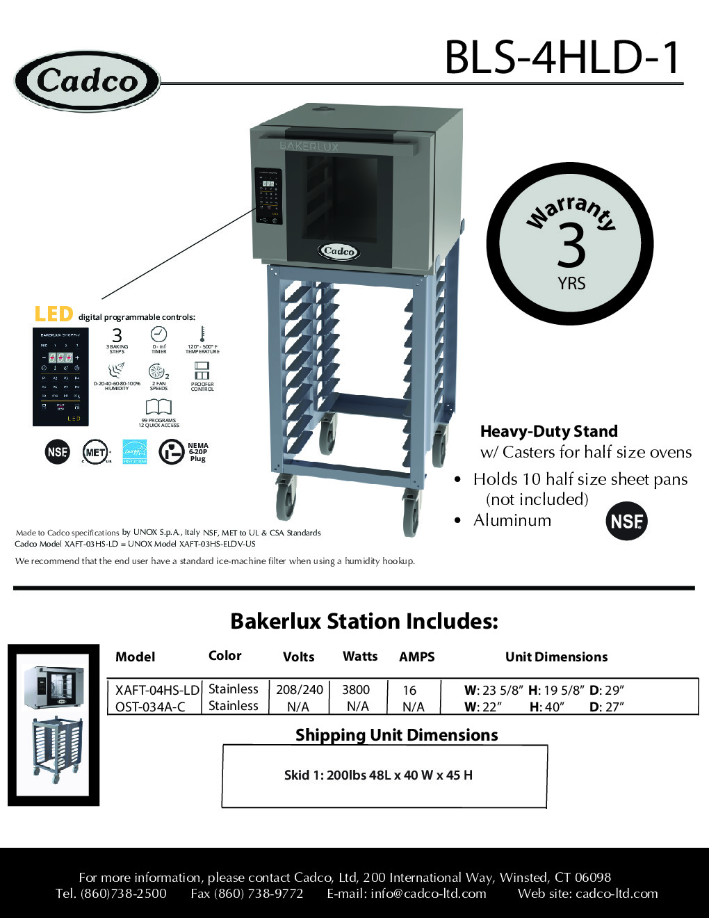 Cadco BLS-4HLD-1 Single-Deck Electric Convection Oven w/ Digital Touch Controls, Haf-Size