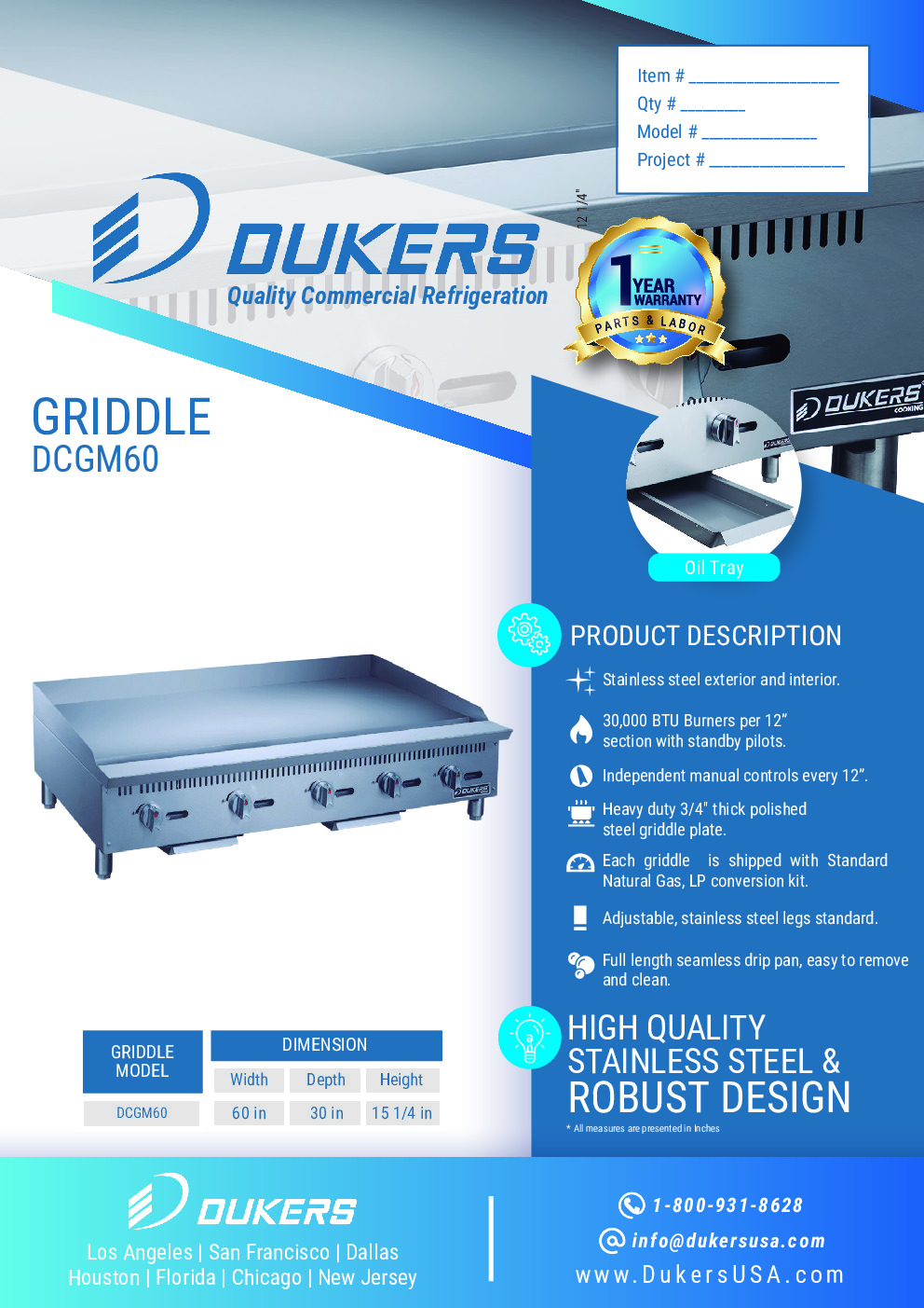 Dukers Appliance Co DCGM60 Countertop Gas Griddle
